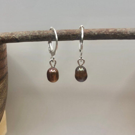 Dark Brown Dainty Fresh Water Pearl Earrings | In Ear and Clip Ons Available