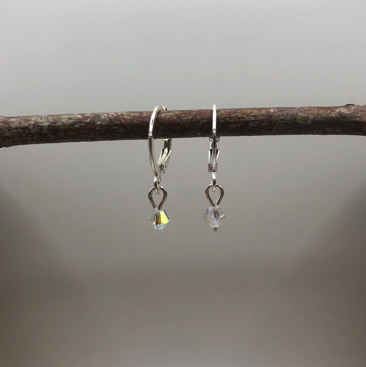 Crystal AB Fairy Hoop Earrings | In Ear and Clip Ons Available, Different Metals Available | Simple, Dainty, Gemstone, Crystal Jewellery