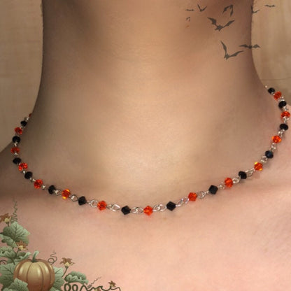 Black and Orange Fairy Necklace | Beaded Chain, Halloween, Autumn, Fall, Fairycore, Cottagecore Jewellery