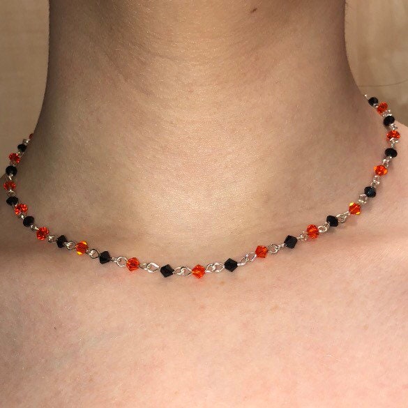 Black and Orange Fairy Necklace | Beaded Chain, Halloween, Autumn, Fall, Fairycore, Cottagecore Jewellery