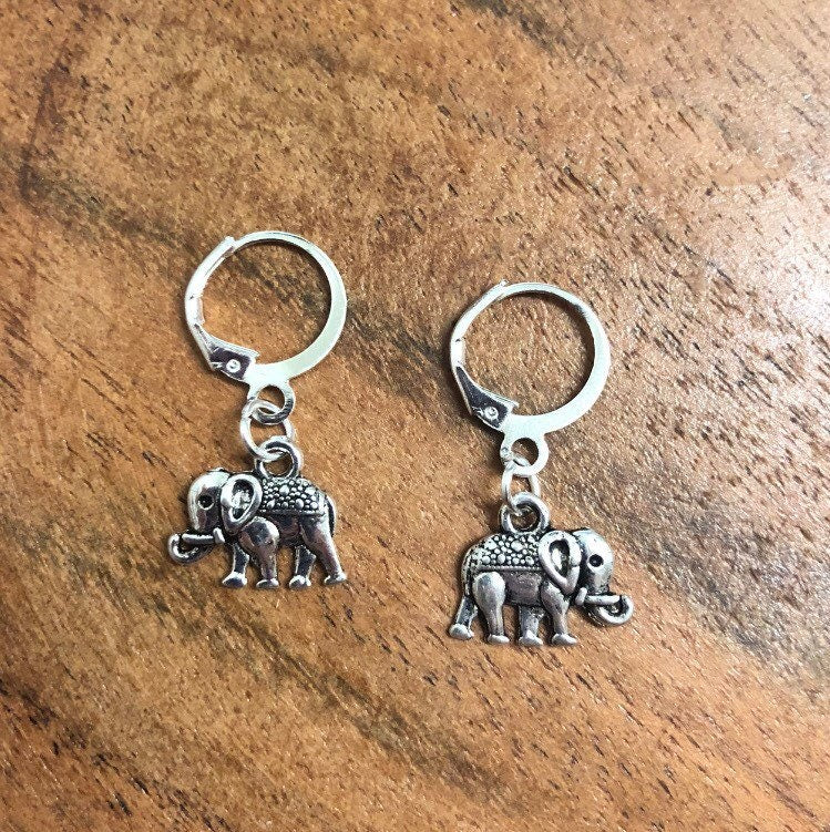 Elephant Charm Hoop Earrings | In Ear and Clip Ons Available | Animal, Endangered, Hippie Jewellery