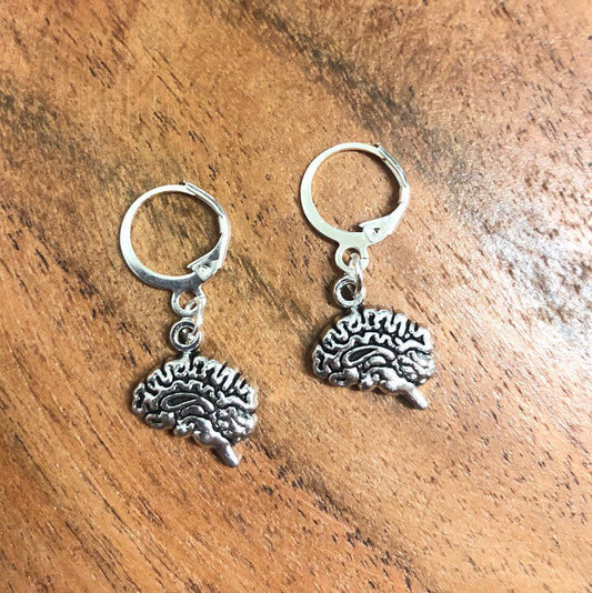 Brain Charm Hoop Earrings | In Ear and Clip Ons Available | Psychology, Mental Health, Depression, Anxiety Jewellery