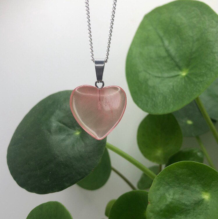 Cherry Watermelon Quartz Heart Necklace | Witch, Cleansing, Magick, Crystal Jewellery