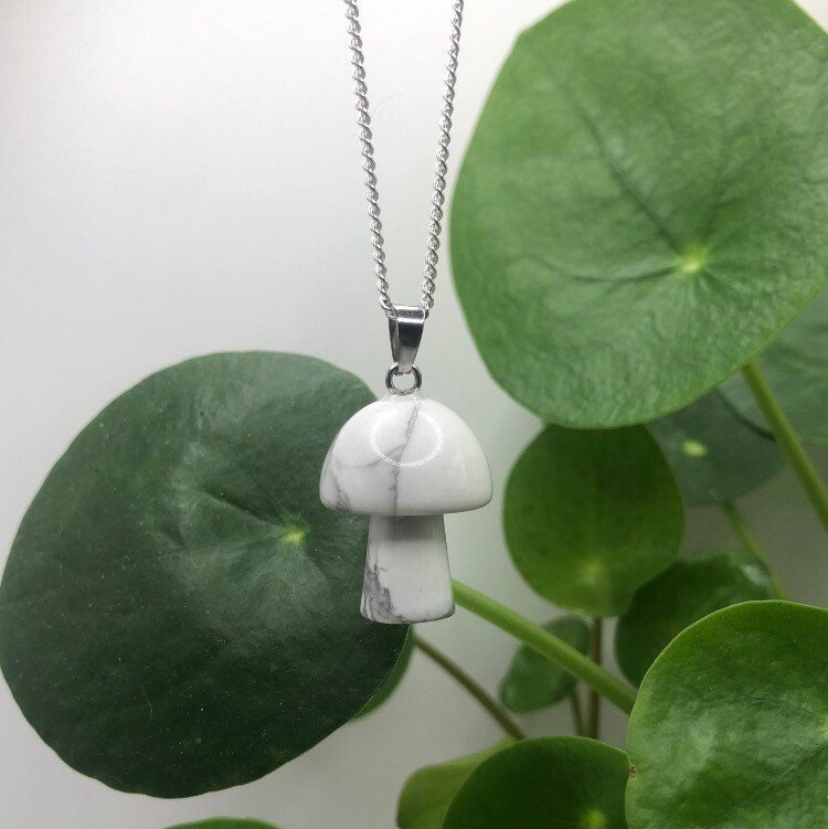 White Howlite Mushroom Necklace | Witch, Cleansing, Magick, Crystal Jewellery