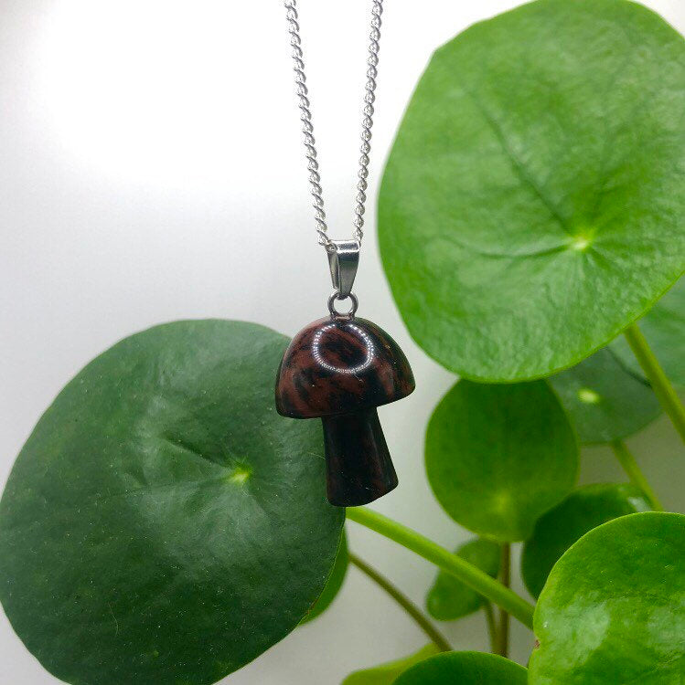 Mahogany Obsidian Mushroom Necklace | Witch, Cleansing, Magick, Crystal Jewellery