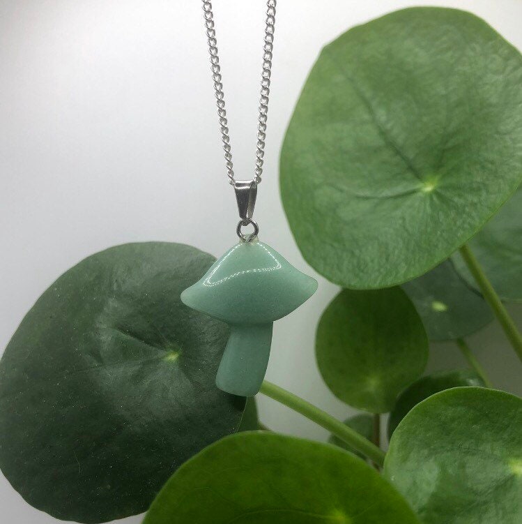 Green Aventurine Natural Mushroom Necklace | Witch, Cleansing, Magick, Crystal Jewellery