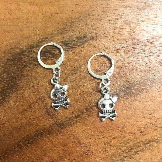 Skull Bow Charm Hoop Earrings | In Ear and Clip Ons Available | Goth, Scene, Emo, Monster High Jewellery