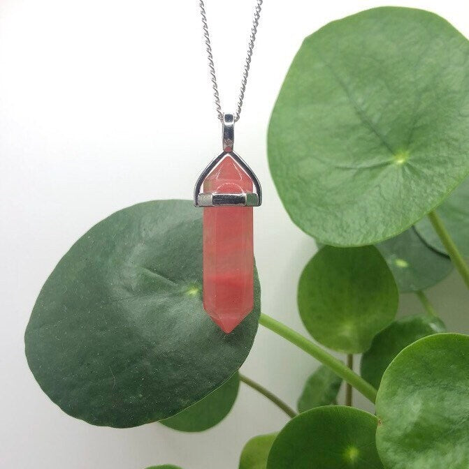 Cherry Watermelon Quartz Point Necklace | Witch, Cleansing, Magick, Crystal Jewellery