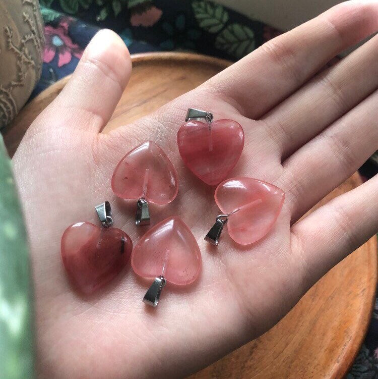 Cherry Watermelon Quartz Heart Necklace | Witch, Cleansing, Magick, Crystal Jewellery