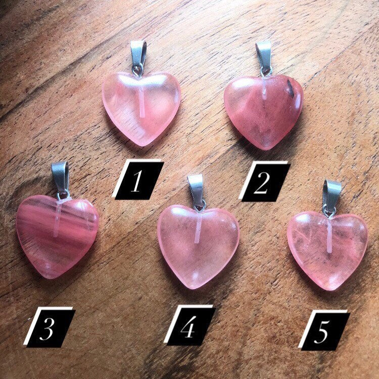 Cherry Watermelon Quartz Heart Necklace | Witch, Cleansing, Magick, Crystal Jewellery