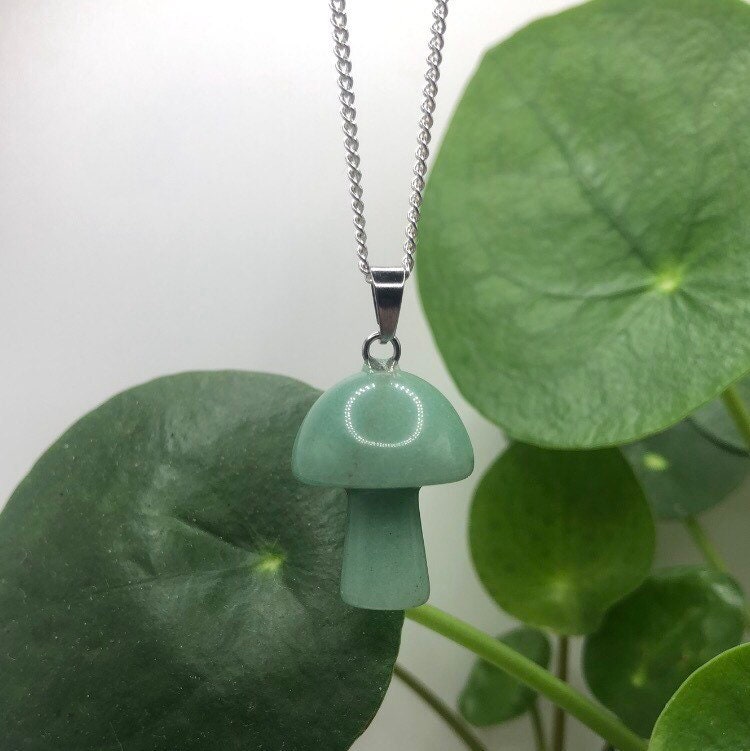 Green Aventurine Mushroom Necklace | Witch, Cleansing, Magick, Crystal Jewellery