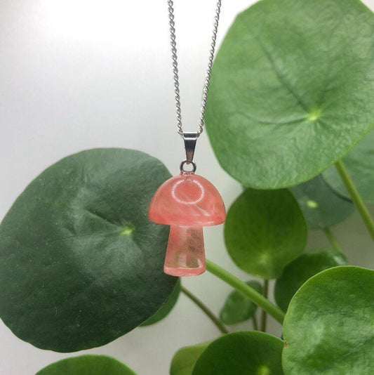 Cherry Watermelon Quartz Mushroom Necklace | Witch, Cleansing, Magick, Crystal Jewellery