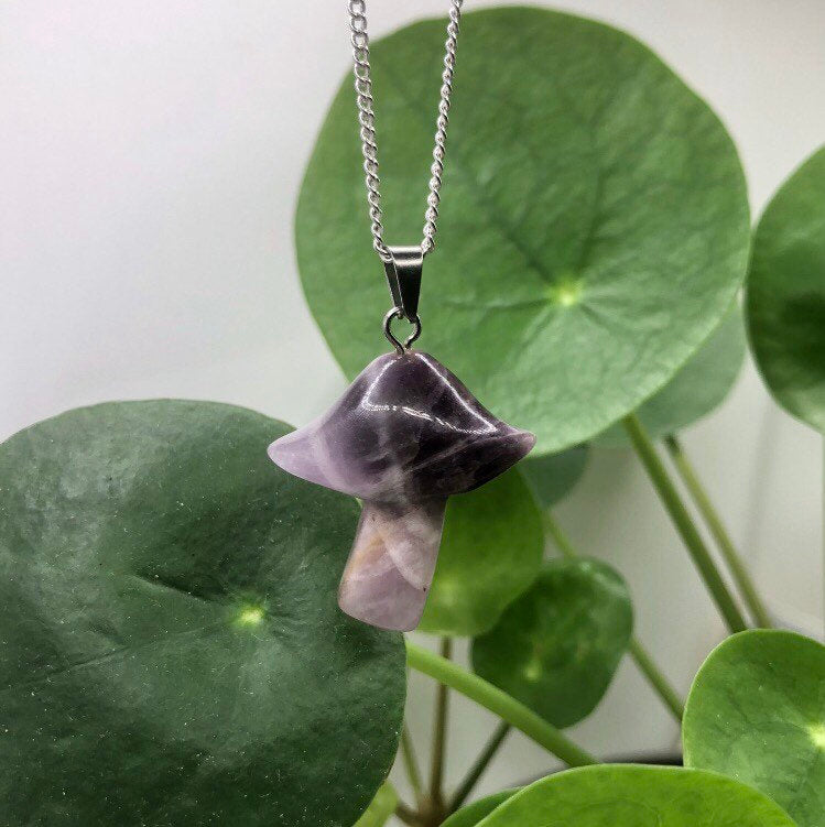 Amethyst Natural Mushroom Necklace | Witch, Cleansing, Magick, Crystal Jewellery