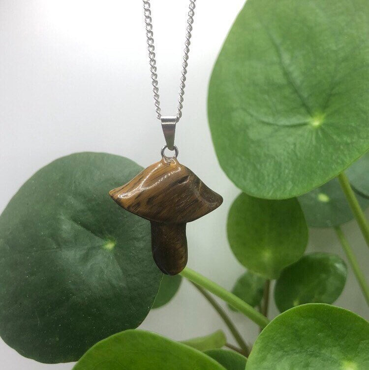 Tigers Eye Natural Mushroom Necklace | Witch, Cleansing, Magick, Crystal Jewellery