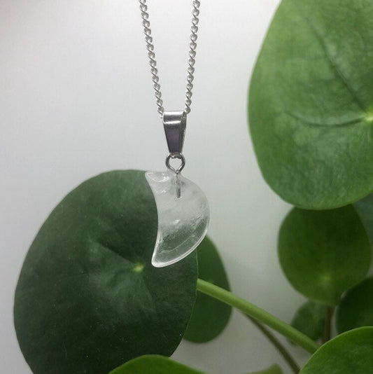 Clear Quartz Moon Necklace | Witch, Cleansing, Magick, Crystal Jewellery