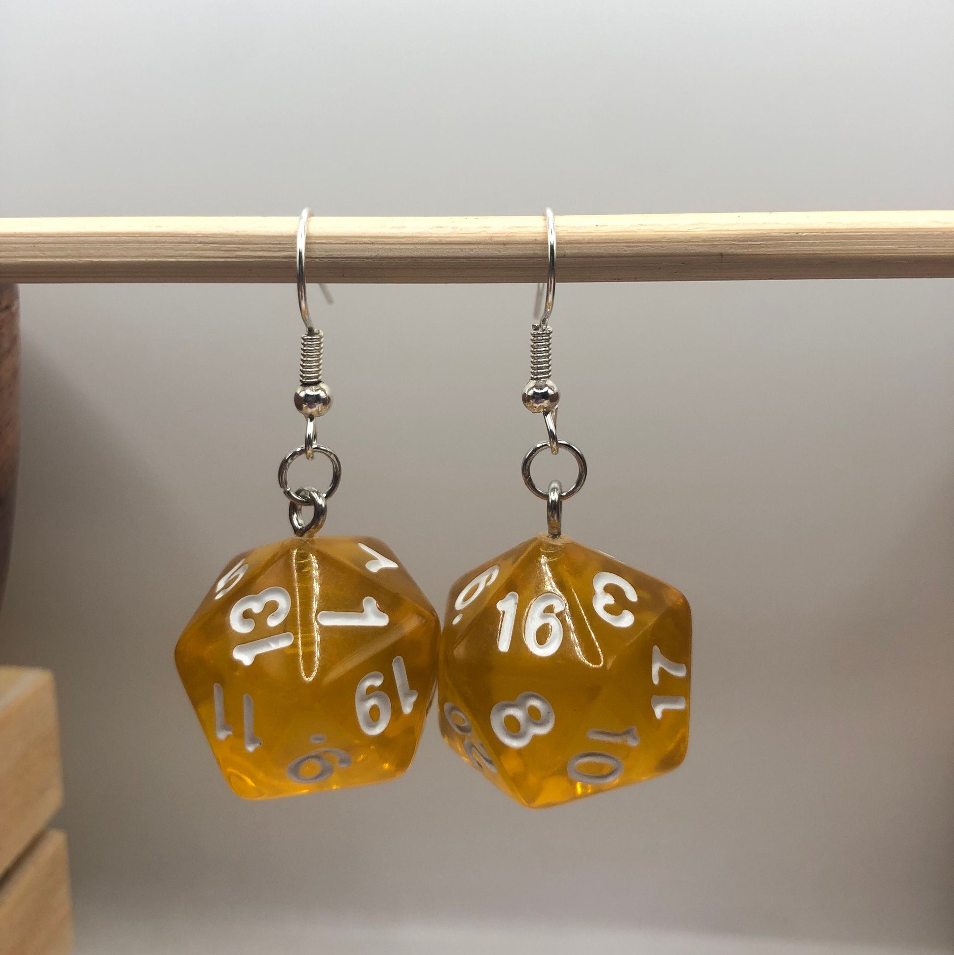 D20 Colourful Earrings [Translucent] | In Ear and Clip Ons Available | Nerd, Fantasy, Dungeons and Dragons, DnD, Dice, Gaming Jewellery