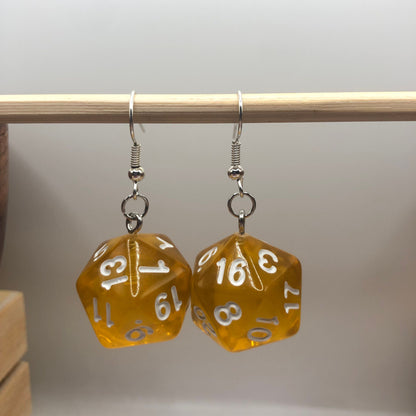 D20 Colourful Earrings [Translucent] | In Ear and Clip Ons Available | Nerd, Fantasy, Dungeons and Dragons, DnD, Dice, Gaming Jewellery