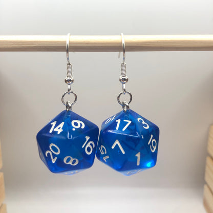 D20 Colourful Earrings [Translucent] | In Ear and Clip Ons Available | Nerd, Fantasy, Dungeons and Dragons, DnD, Dice, Gaming Jewellery