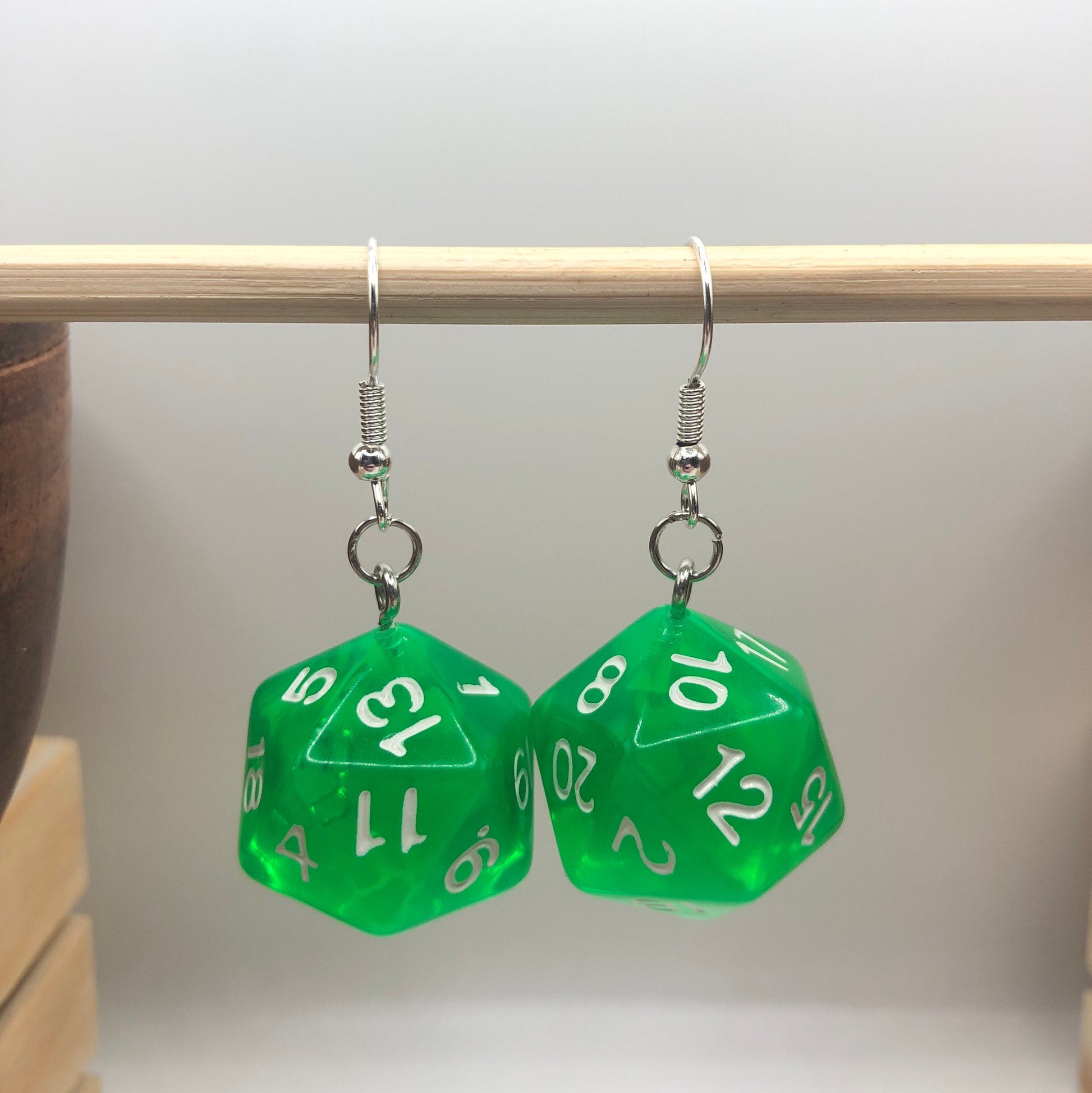 D20 Colourful Earrings [Translucent] | In Ear and Clip Ons Available | Nerd, Fantasy, Dungeons and Dragons, DnD, Dice, Gaming Jewellery