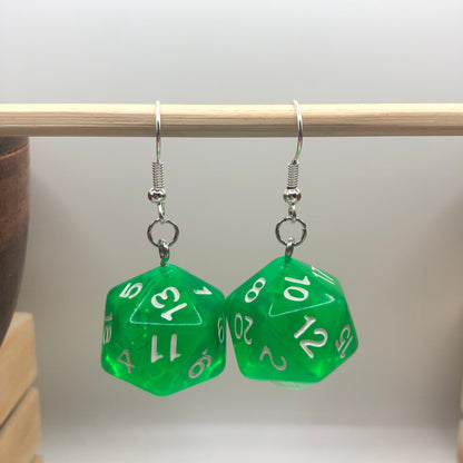 D20 Colourful Earrings [Translucent] | In Ear and Clip Ons Available | Nerd, Fantasy, Dungeons and Dragons, DnD, Dice, Gaming Jewellery