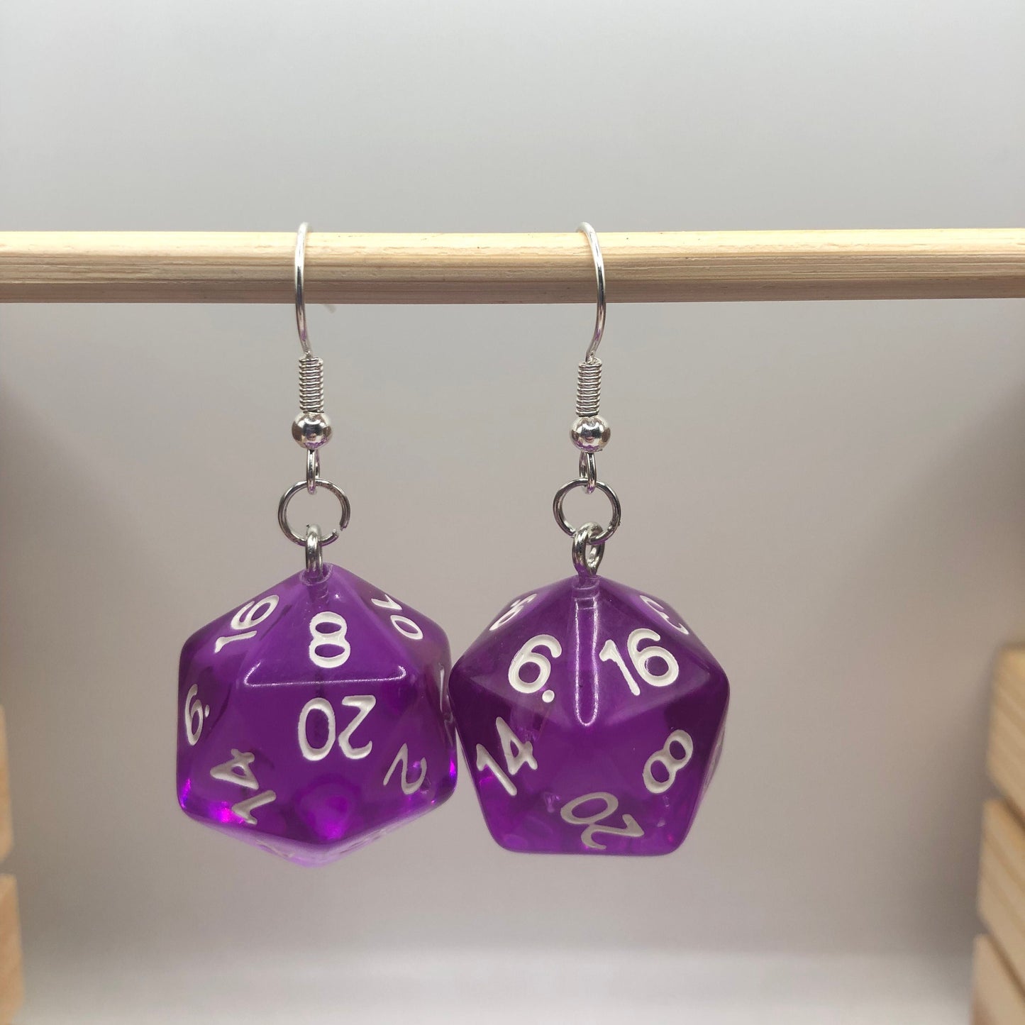 D20 Colourful Earrings [Translucent] | In Ear and Clip Ons Available | Nerd, Fantasy, Dungeons and Dragons, DnD, Dice, Gaming Jewellery