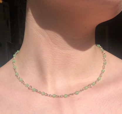 Green Aventurine Fairy Necklace | Beaded Chain, Crystals, Grunge, Alternative, Fairycore, Witch, Healing Jewellery