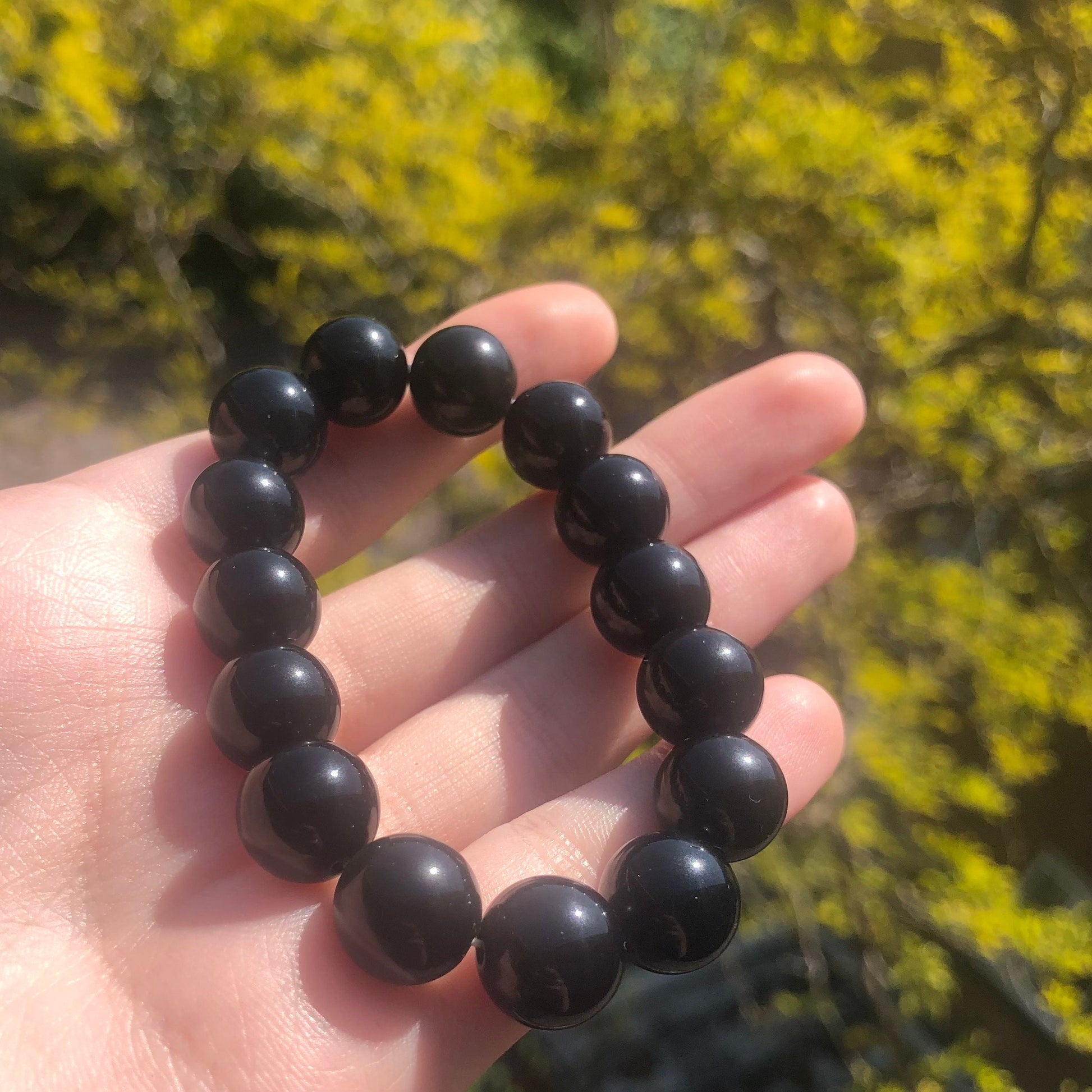 Obsidian Beaded 12mm Stretch Bracelet | Crystals, Fairycore, Witch, Healing, Psychic, Spiritual, Magic Jewellery