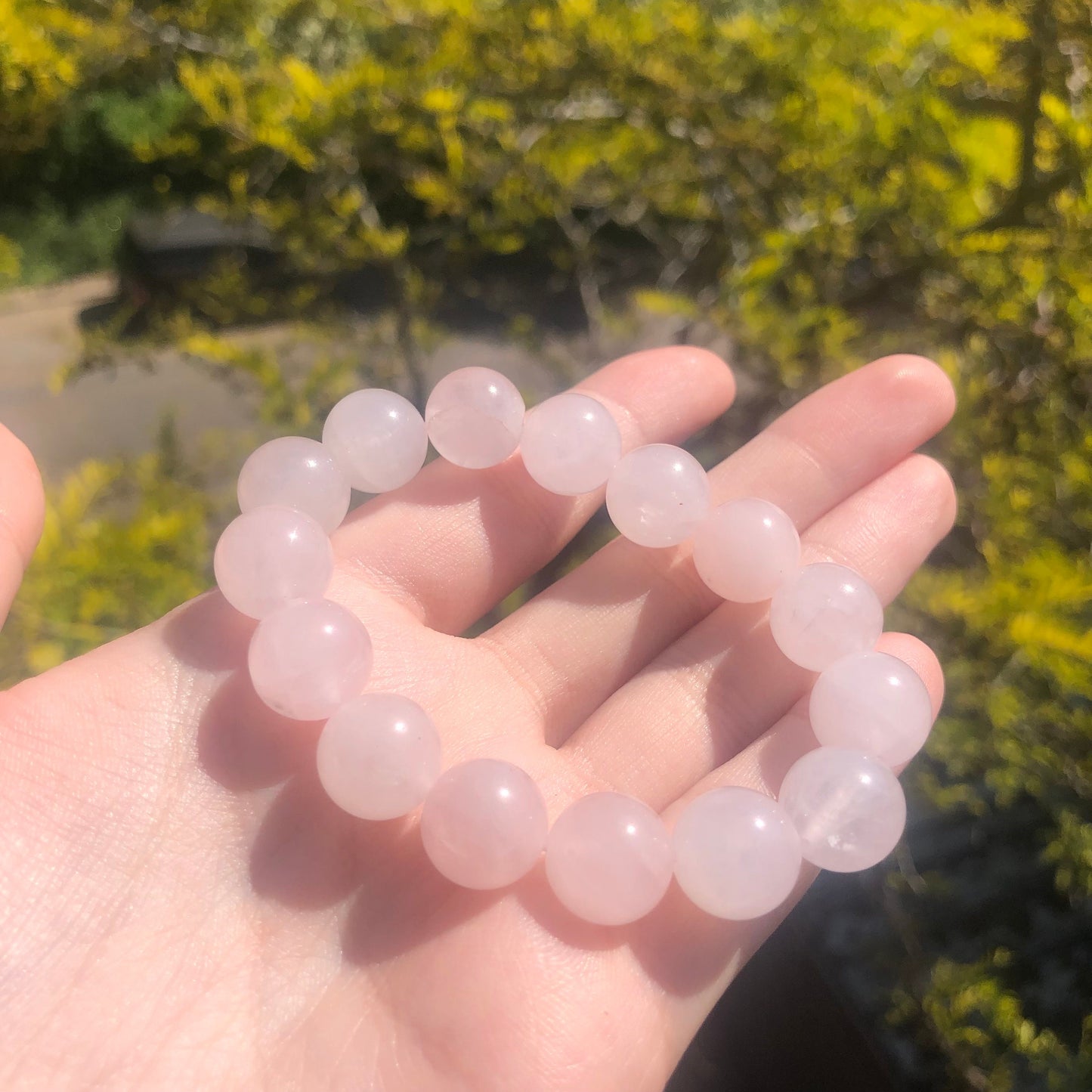 Rose Quartz Beaded 12mm Stretch Bracelet | Crystals, Fairycore, Witch, Healing, Psychic, Spiritual, Magic Jewellery