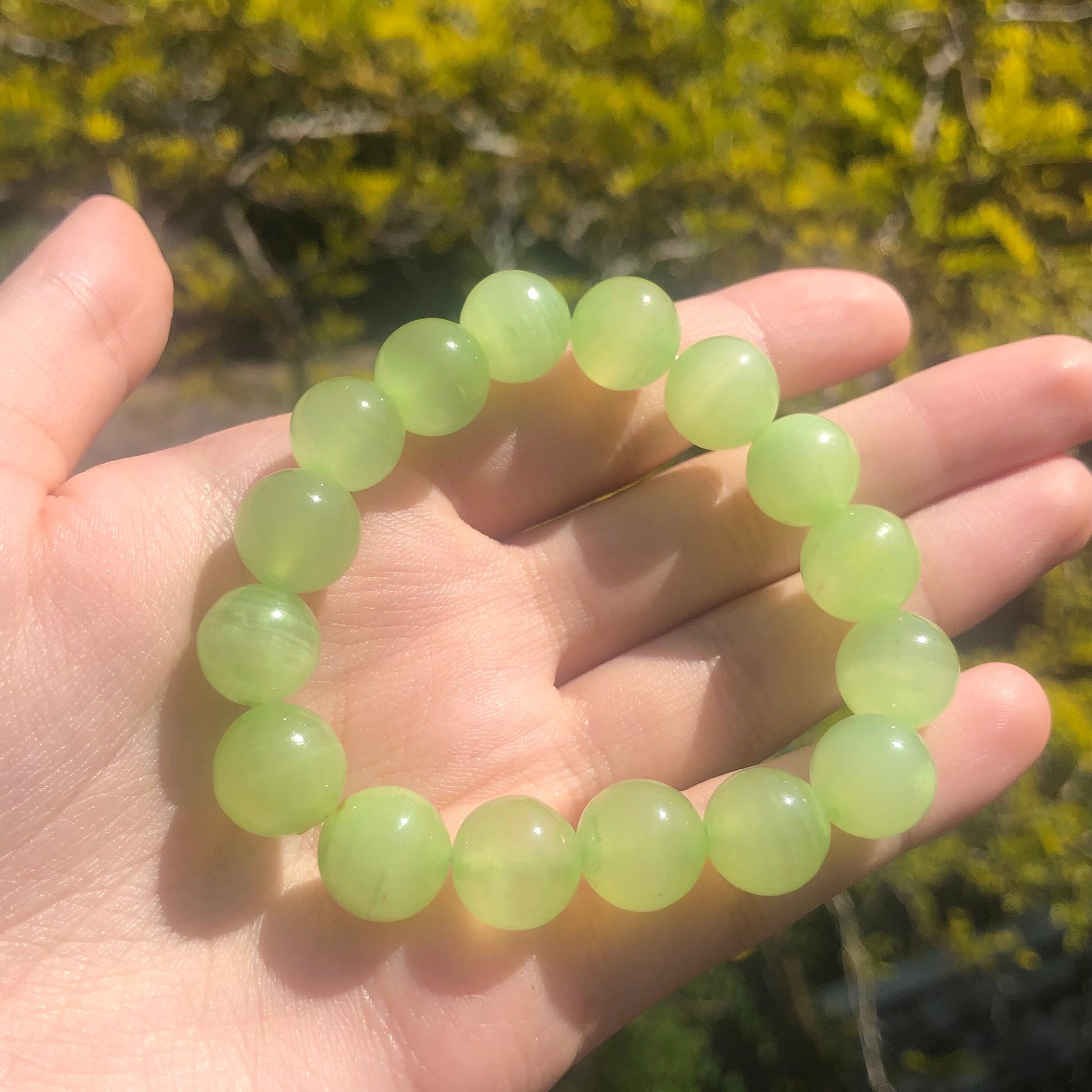 Flower Jade Beaded 12mm Stretch Bracelet | Crystals, Fairycore, Witch, Healing, Psychic, Spiritual, Magic Jewellery