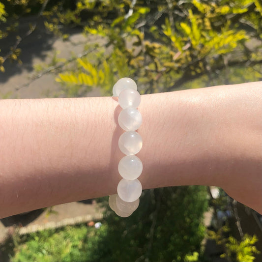 Selenite Beaded 12mm Stretch Bracelet | Crystals, Fairycore, Witch, Healing, Psychic, Spiritual, Magic Jewellery