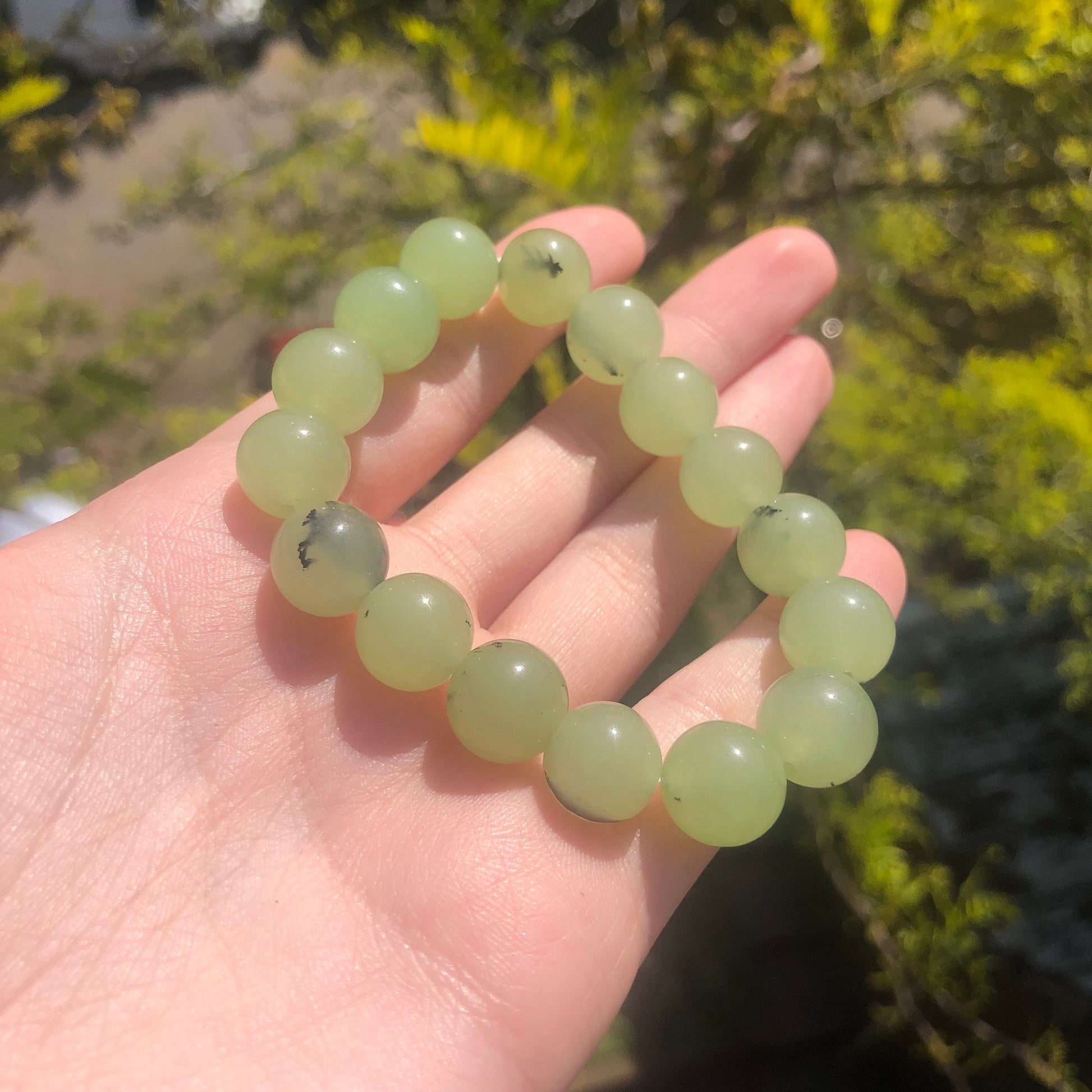 Prehnite Beaded 12mm Stretch Bracelet | Crystals, Fairycore, Witch, Healing, Psychic, Spiritual, Magic Jewellery