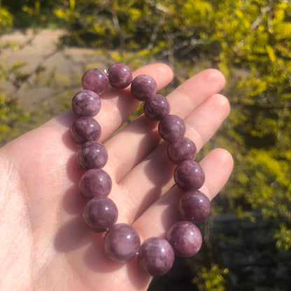 Lepidolite Beaded 12mm Stretch Bracelet | Crystals, Fairycore, Witch, Healing, Psychic, Spiritual, Magic Jewellery