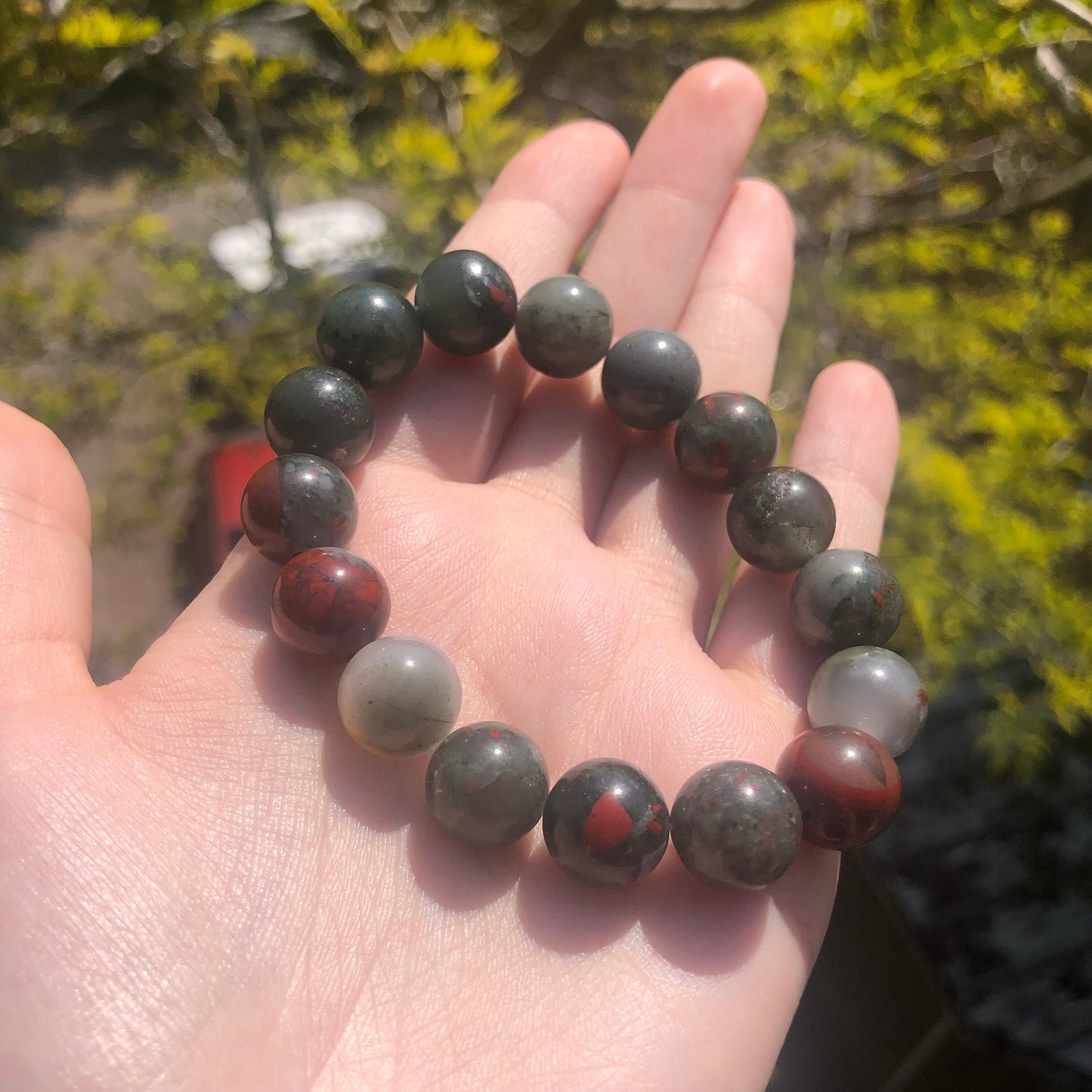 Bloodstone Beaded 12mm Stretch Bracelet | Crystals, Fairycore, Witch, Healing, Psychic, Spiritual, Magic Jewellery