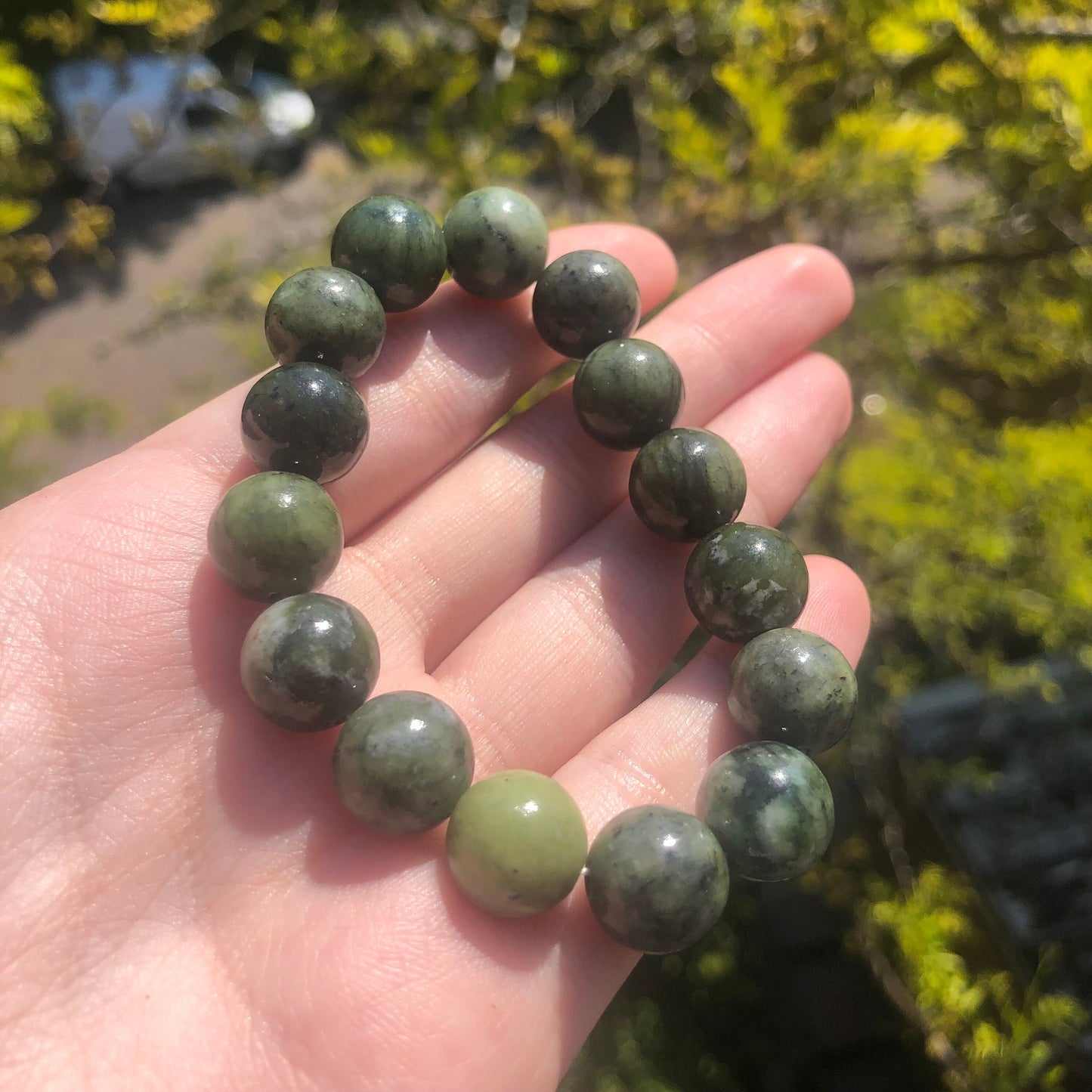 Taiwan Jade Beaded 12mm Stretch Bracelet | Crystals, Fairycore, Witch, Healing, Psychic, Spiritual, Magic Jewellery