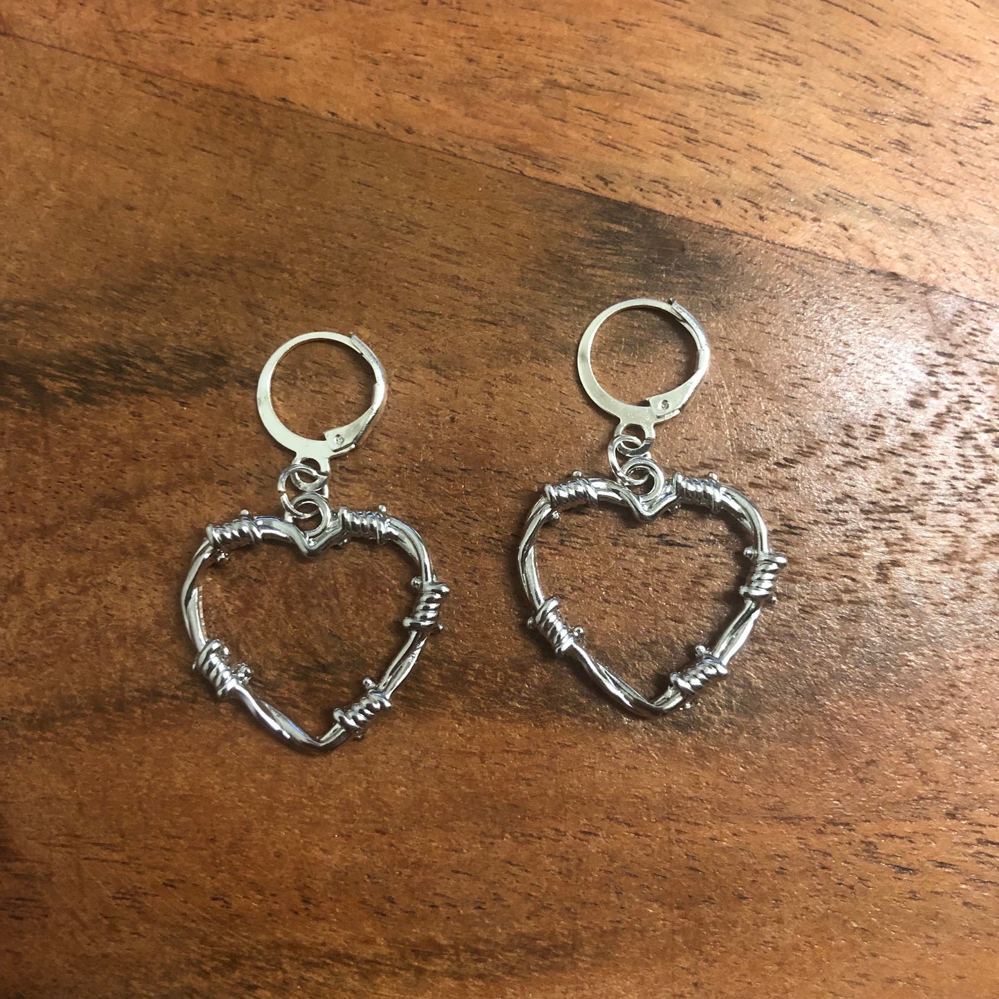 Barbed Wire Heart Charm Hoop Earrings | In Ear and Clip Ons Available | Goth, Edgy, Alternative, Punk, y2k Jewellery