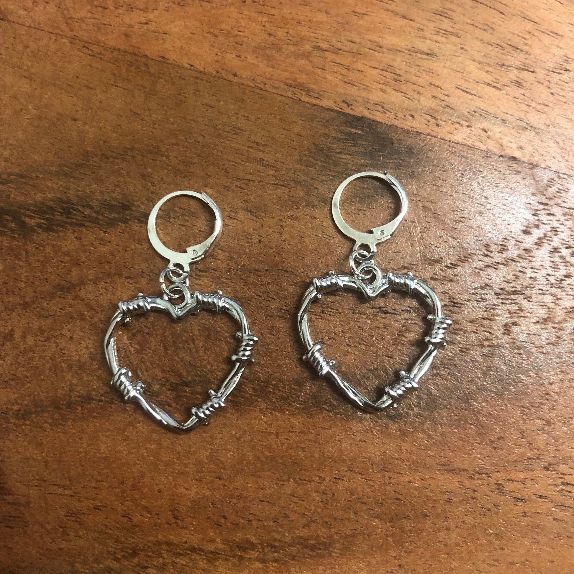 Barbed Wire Heart Charm Hoop Earrings | In Ear and Clip Ons Available | Goth, Edgy, Alternative, Punk, y2k Jewellery