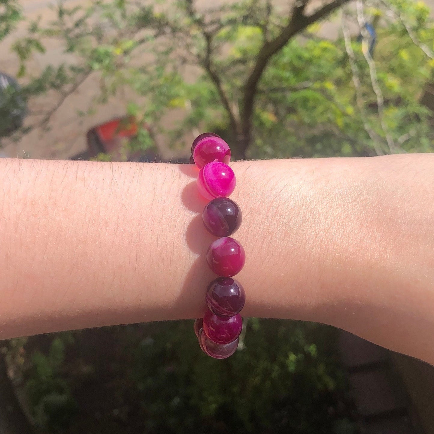 Pink Banded Agate Beaded 12mm Stretch Bracelet | Crystals, Fairycore, Witch, Healing, Psychic, Spiritual, Magic Jewellery