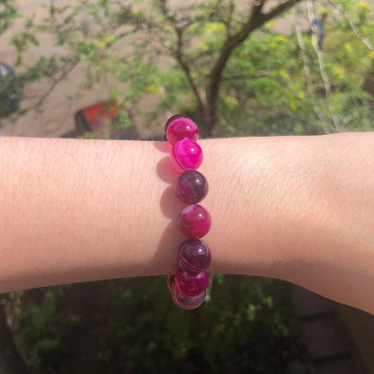 Pink Banded Agate Beaded 12mm Stretch Bracelet | Crystals, Fairycore, Witch, Healing, Psychic, Spiritual, Magic Jewellery