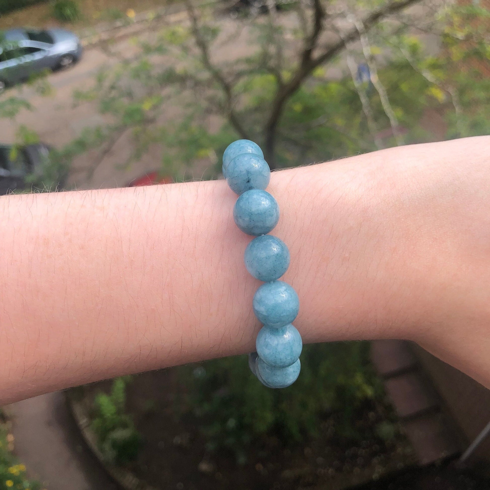 Aquamarine Beaded 12mm Stretch Bracelet | Crystals, Fairycore, Witch, Healing, Psychic, Spiritual, Magic Jewellery