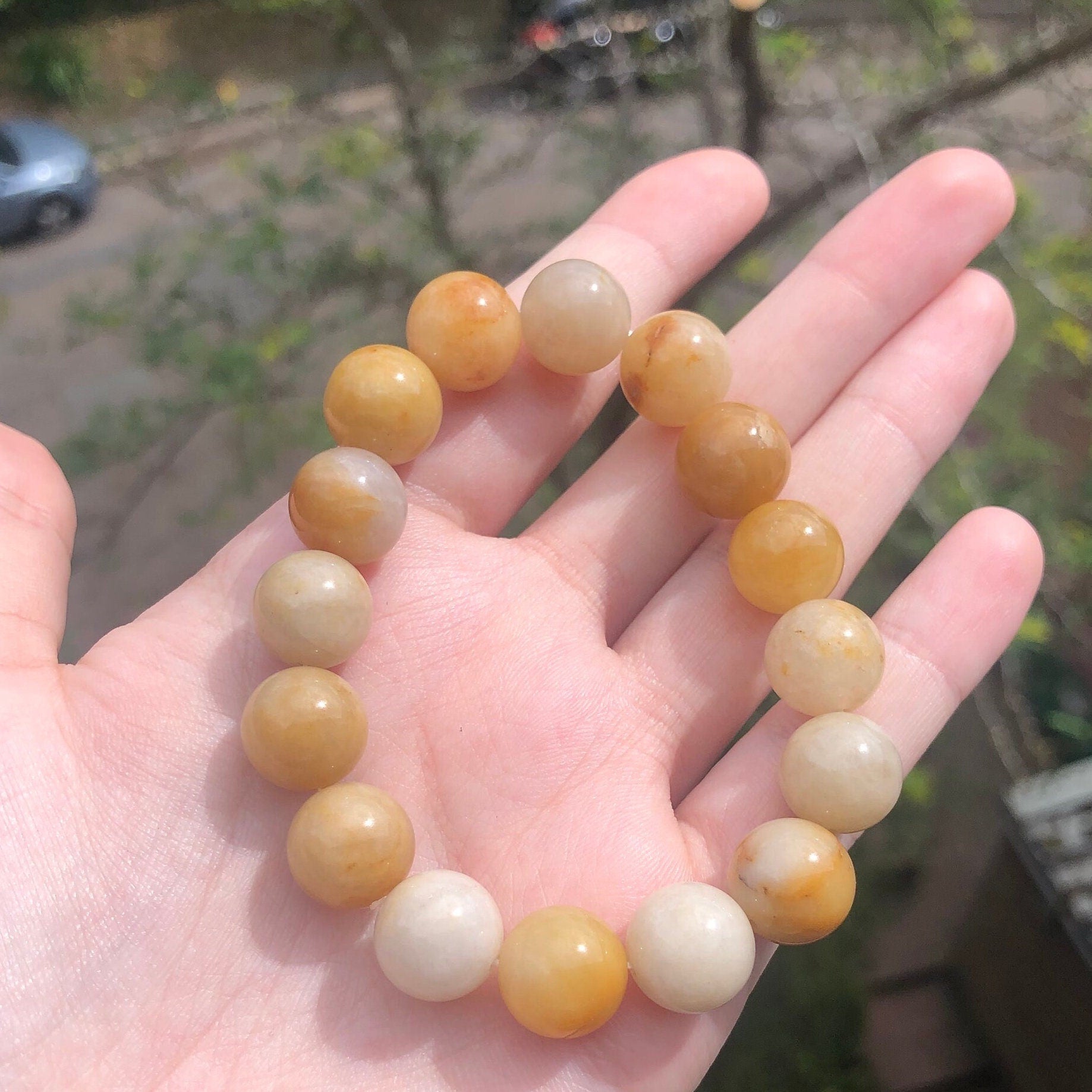 Yellow Aventurine Beaded 12mm Stretch Bracelet | Crystals, Fairycore, Witch, Healing, Psychic, Spiritual, Magic Jewellery