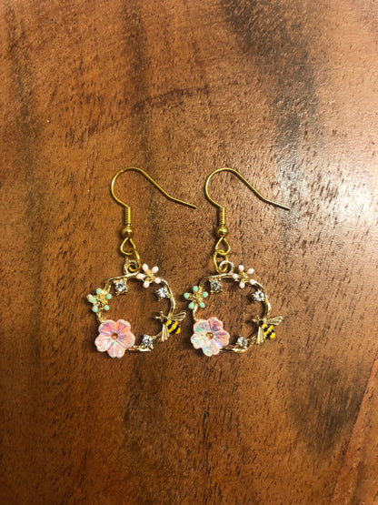 Floral Wreath Charm Earrings | In Ear and Clip Ons Available | Flowers, Bees, Nature, Earth, Summer, Mothers Day, For Her Jewellery