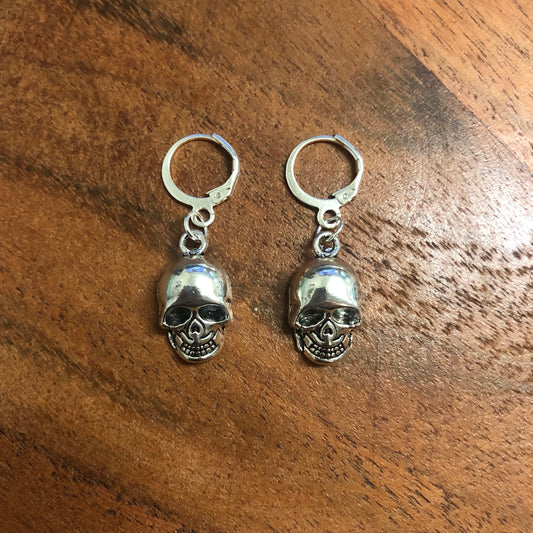 Silver Skull Solid 3D Charm Hoop Earrings | In Ear and Clip Ons Available | Skeleton, Halloween, Spooky, Goth, Edgy, Alternative Jewellery