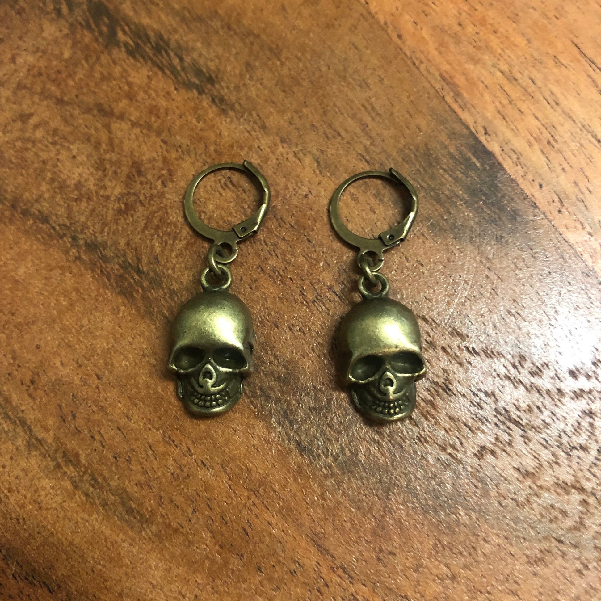 Bronze Skull Solid 3D Charm Hoop Earrings | Skeleton, Halloween, Spooky, Goth, Edgy, Alternative, Punk, Emo Jewellery