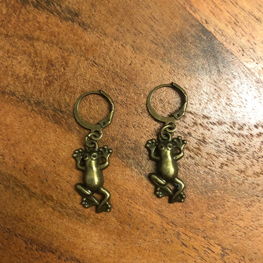 Bronze Frog Charm Hoop Earrings | Fairy, Fairycore, Goblincore, Cottagecore, Frogs, Mushrooms, Ren Faire, Fantasy, Witch, Pagan Jewellery