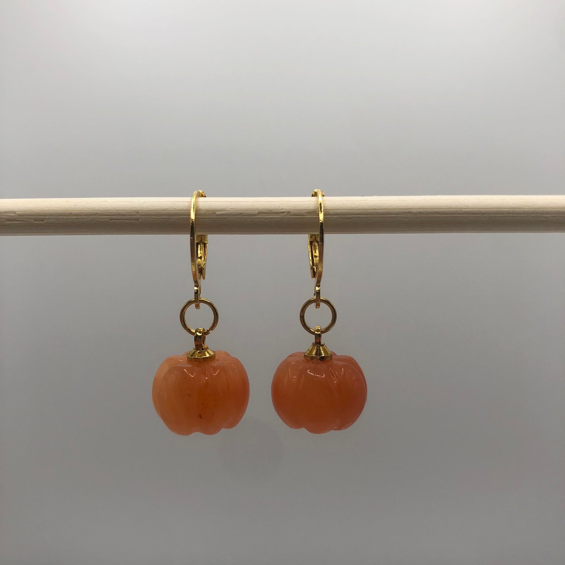 Aventurine Pumpkin Charm Hoop Earrings | In Ear and Clip Ons Available | Halloween, Fall, Autumn, Thanksgiving, Festive, Crystal Jewellery