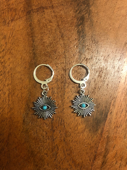 Eye with Rays Charm Hoop Earrings | In Ear and Clip Ons Available | Spiritual, Witch, Alternative, Summer, Healing, Protection Jewellery