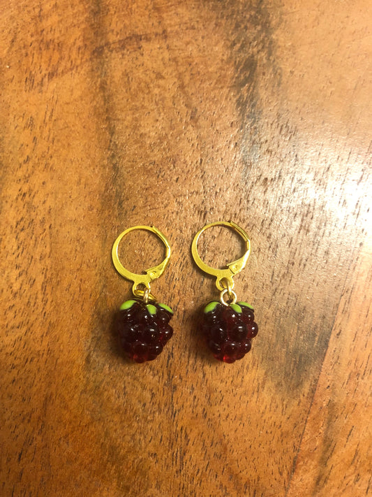 Resin Raspberry Charm Hoop Earrings | In Ear and Clip Ons Available | Winter, Fruit, Summer, Berries, Nature, Witchy Jewellery