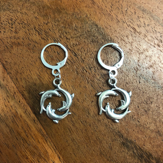 Dolphin Wreath Charm Hoop Earrings | In Ear and Clip Ons Available | Sea, Ocean, Beach, Summer, Marine, Whale, Holiday, Vacation Jewellery