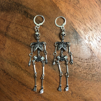 Skeleton Charm Hoop Earrings | In Ear and Clip Ons Available | Halloween, Goth, Alternative, Grunge, Emo, Skull, Macabre, Unique Jewellery