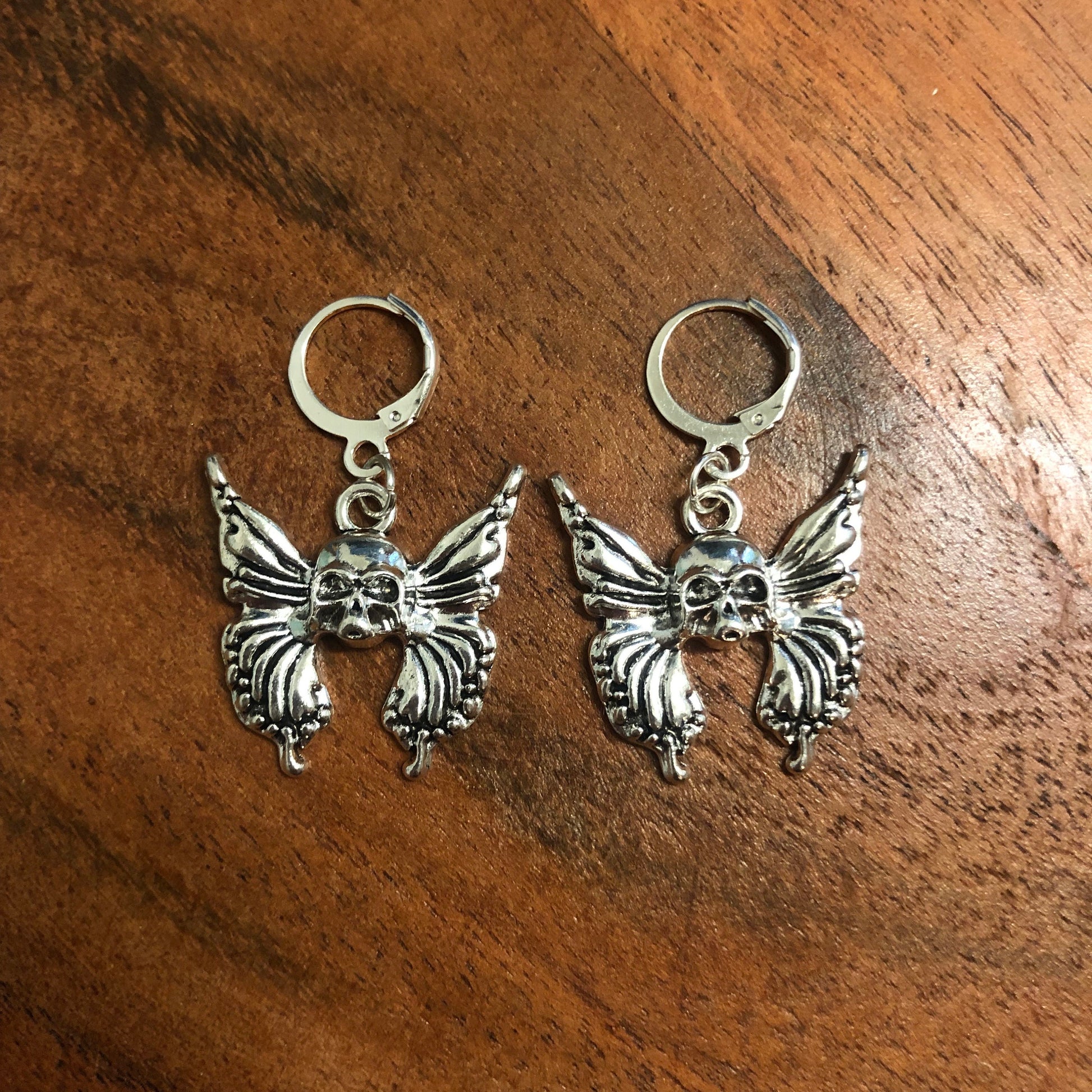 Skull Butterfly Charm Hoop Earrings | In Ear and Clip Ons Available | y2k, Skeleton, Halloween, Spooky, Goth, Edgy, Alternative Jewellery